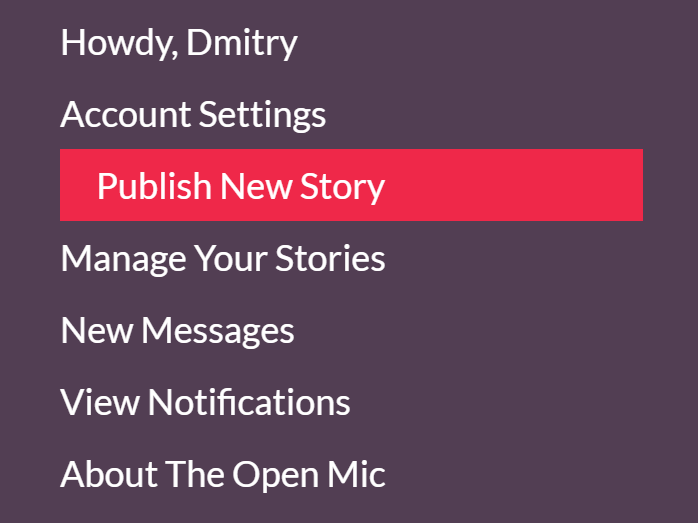 Publish New Story on The Open Mic Beta (find translators on theopenmic.co)