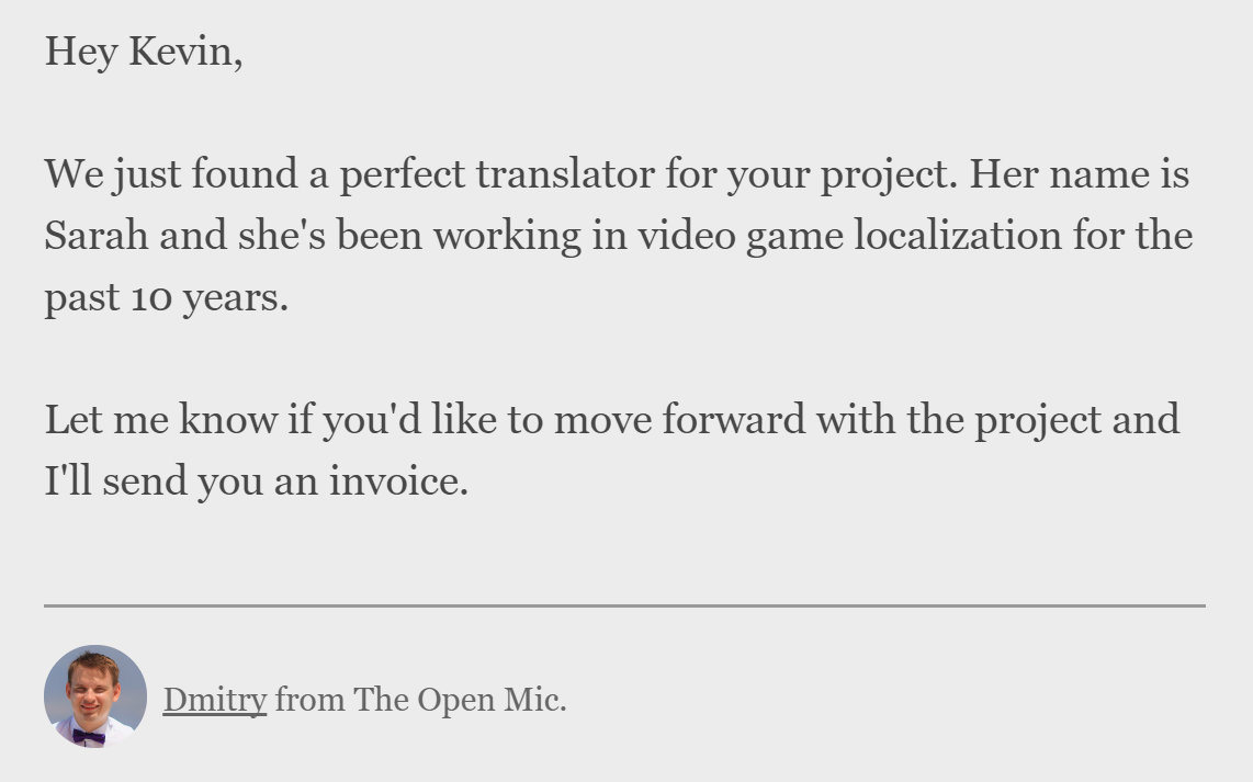 We just found a perfect translator for you (find translators on theopenmic.co) 2